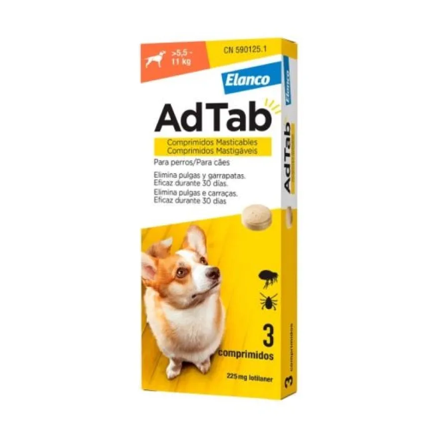 AdTab Antiparasitario 3 comprimidos perros 5,5-11kg 225mg