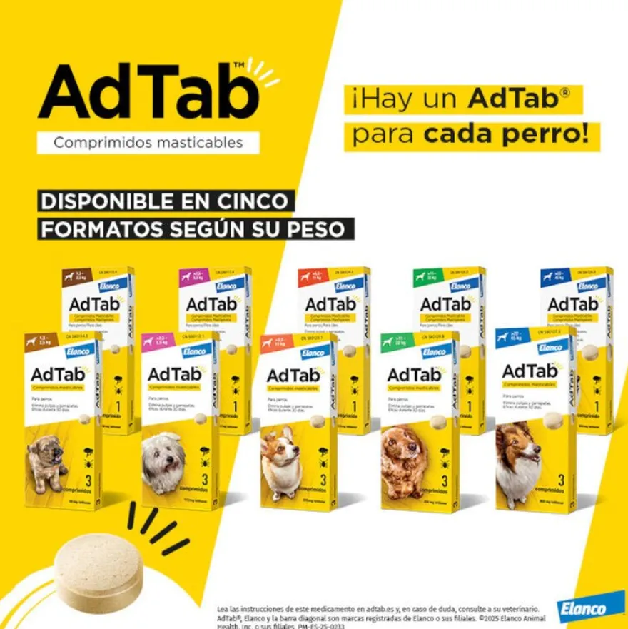 AdTab Antiparasitario 3 comprimidos masticables para perros 900mg 22-45kg