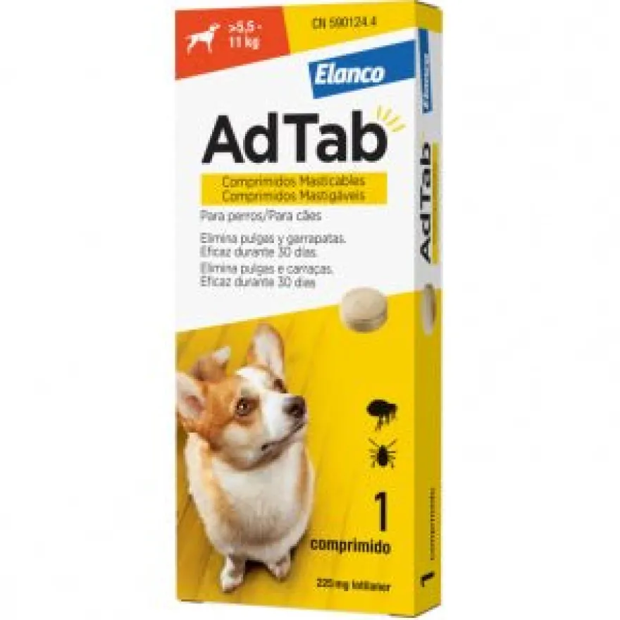 AdTab Antiparasitario comprimido perros 5,5-11kg 225mg 1 comprimido