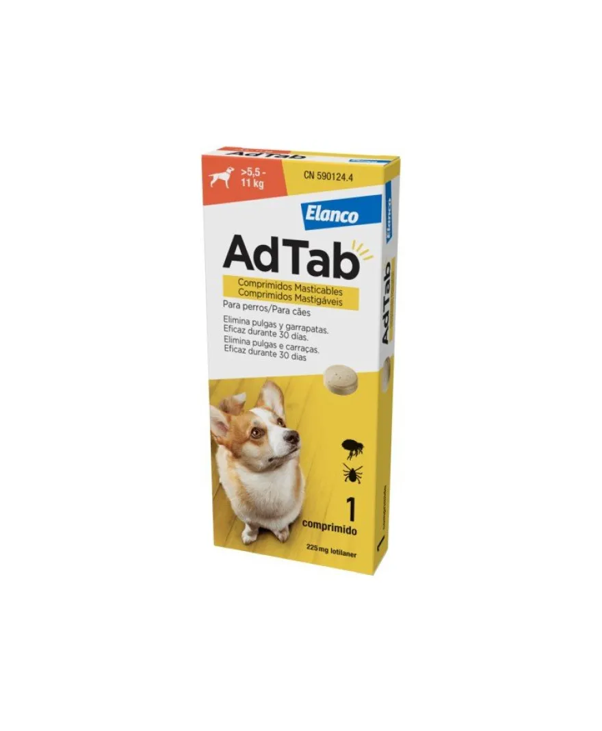 AdTab Antiparasitario comprimido perros 5,5-11kg 225mg 1 comprimido