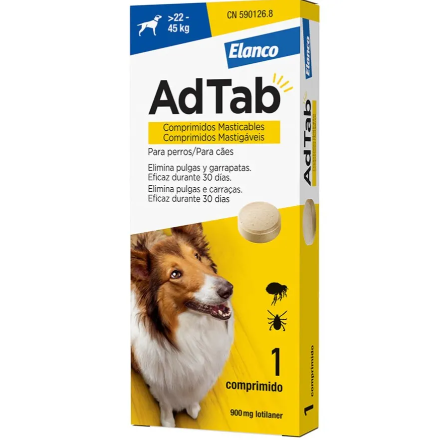 AdTab Antiparasitario comprimido masticable para perros 900mg 22-45kg 1 comprimido