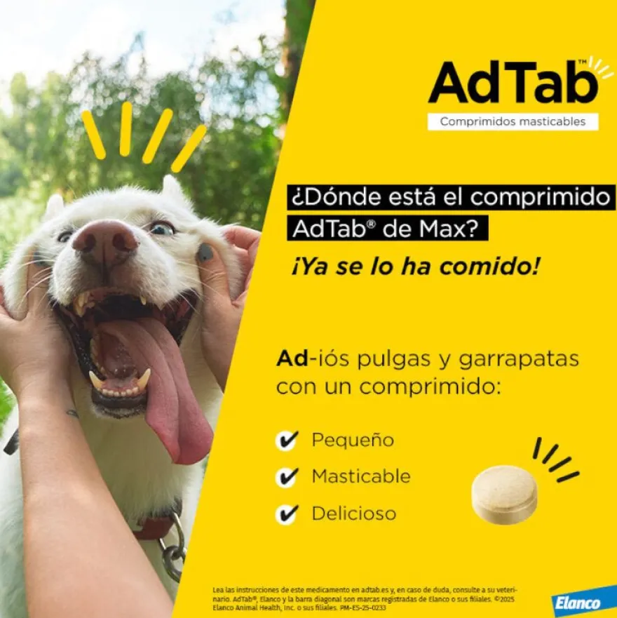 AdTab Antiparasitario comprimido masticable para perros 900mg 22-45kg 1 comprimido
