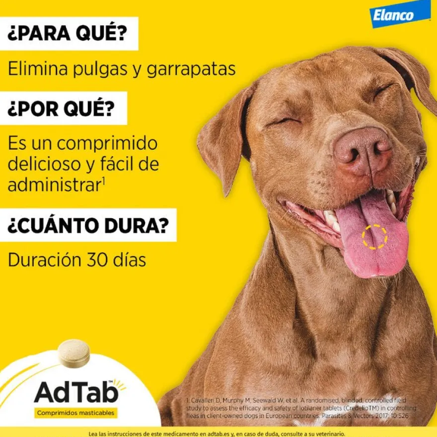 AdTab Antiparasitario comprimido masticable para perros 900mg 22-45kg 1 comprimido