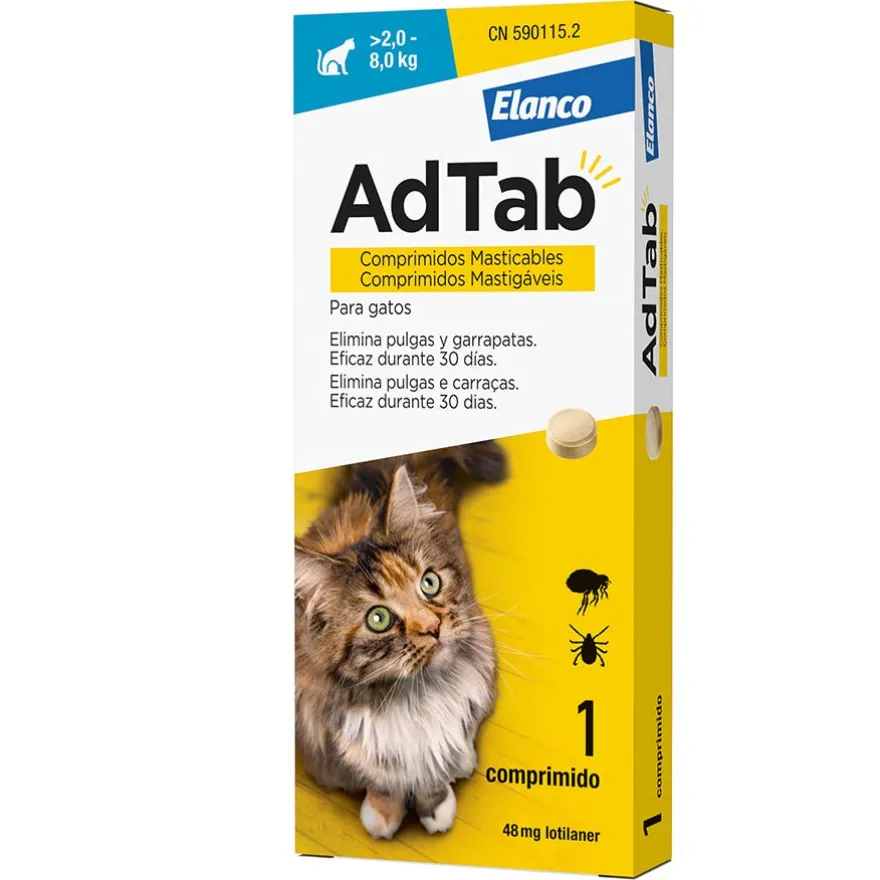 AdTab Antiparasitario comprimido masticable para gatos 48mg 2-8kg - 1 comprimido