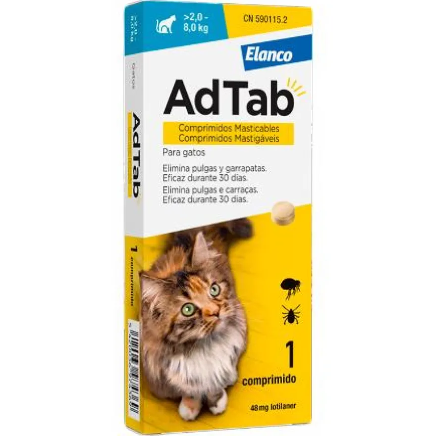 AdTab Antiparasitario comprimido masticable para gatos 48mg 2-8kg - 1 comprimido