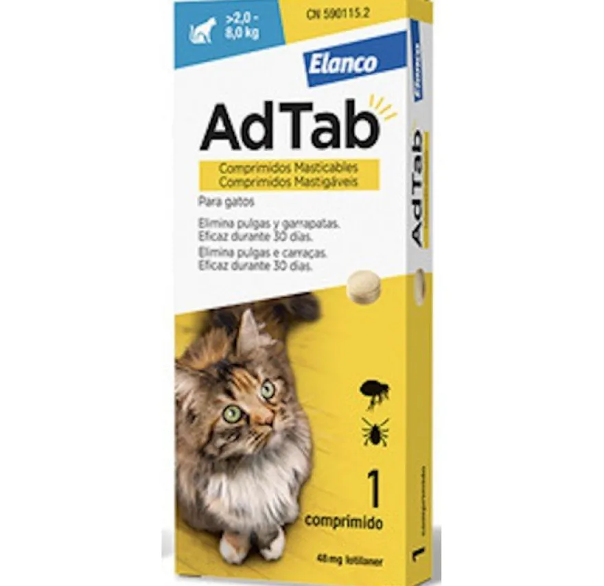 AdTab Antiparasitario comprimido masticable para gatos 48mg 2-8kg - 1 comprimido