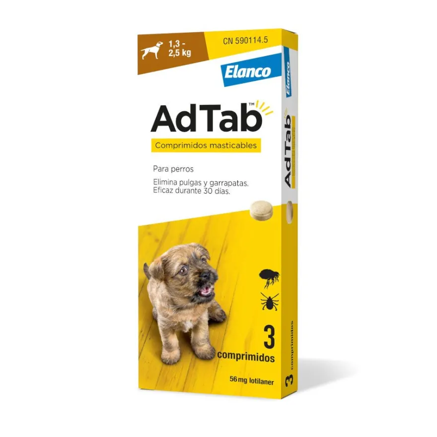 AdTab 56 Mg Comprimidos Masticable Perro (1,3-2,5 Kg) 3 Comprimidos