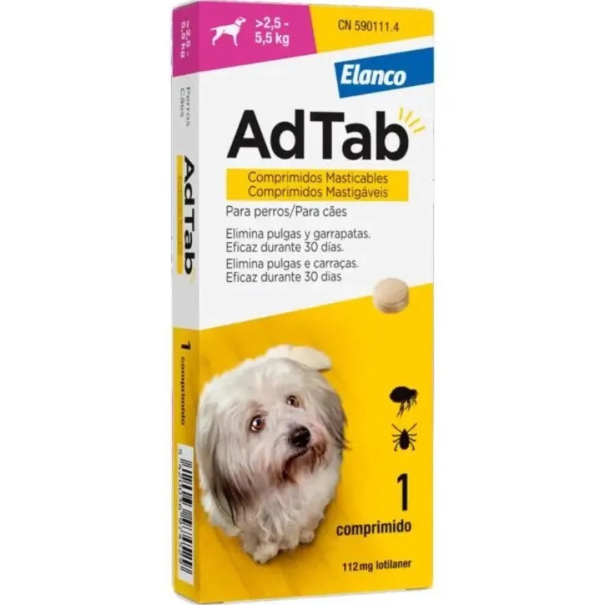AdTab 112 Mg Comprimidos Masticable Perro (>2,5-5,5 Kg) 1 Comprimidos