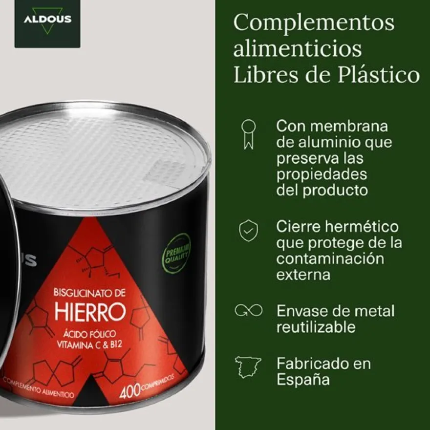 Aldous Bio Hierro 28 mg + Vitamina C, B12 y Ácido Fólico 400 Comprimidos