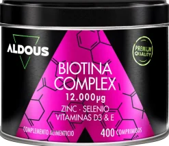 Aldous Biotina 12000 mcg con Zinc, Selenio, Vitamina D3 y Vitamina E 400 Comprimidos