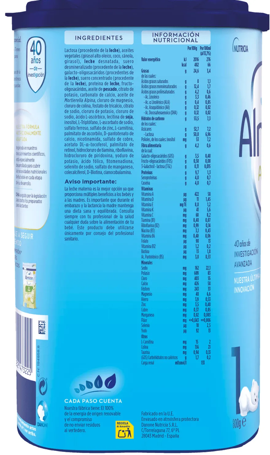 ALMIRÓN Advance 1 con Pronutra Leche para Lactantes 800gr NUEVA FÓRMULA