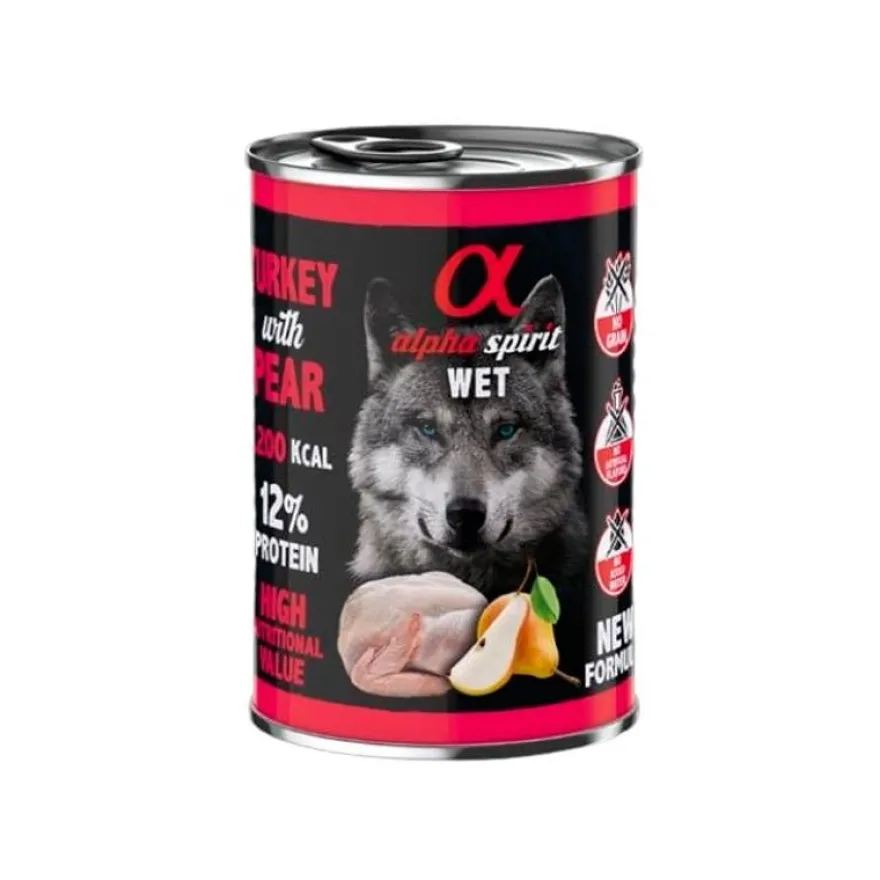 Alpha Spirit Canine Pavo Con Pera Lata 6X400Gr