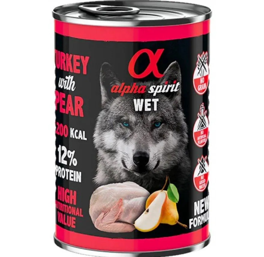 Alpha Spirit Canine Pavo Con Pera Lata 6X400Gr