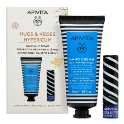 Apivita Crema De Manos Con Hipérico 50ml + Cuidado Labial Con Manteca De Cacao 4,4g