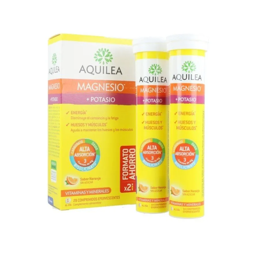 AQUILEA Magnesio + Potasio Sabor Naranja 28 Comprimidos Efervescentes