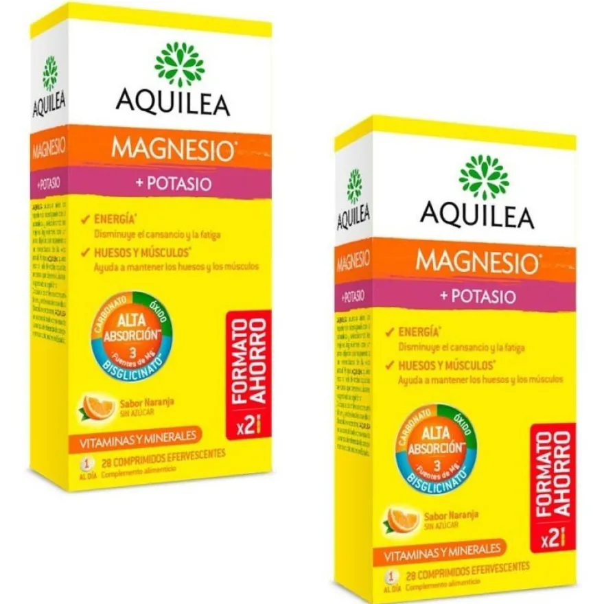 AQUILEA Magnesio + Potasio Sabor Naranja Duplo 2x28 Comprimidos Efervescentes