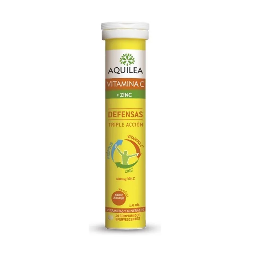 AQUILEA Vitamina C + Zinc Defensas Sabor Naranja 14 Comprimidos Efervescentes