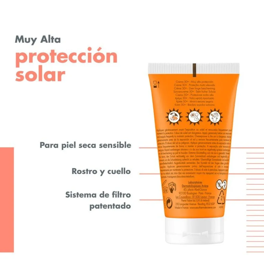 AVÈNE Crema Solar Piel Sensible y Seca SPF 50+ (50ml)