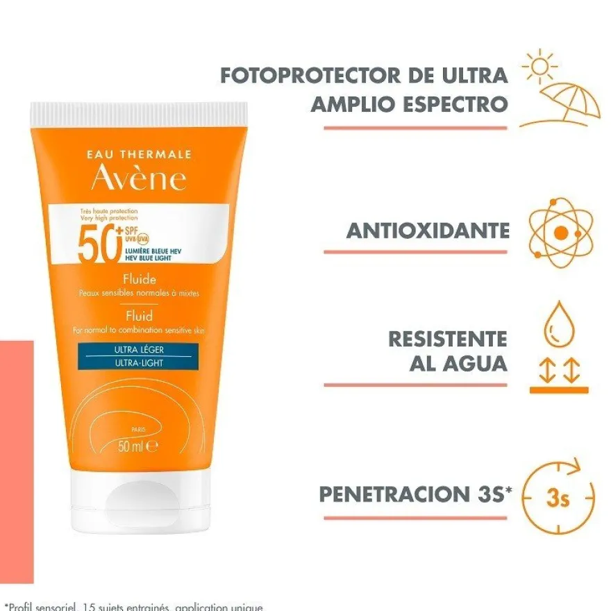 AVÈNE Protector Solar Fluido Piel Sensible Normal a Mixta SPF50+ DUPLO 2x50ml