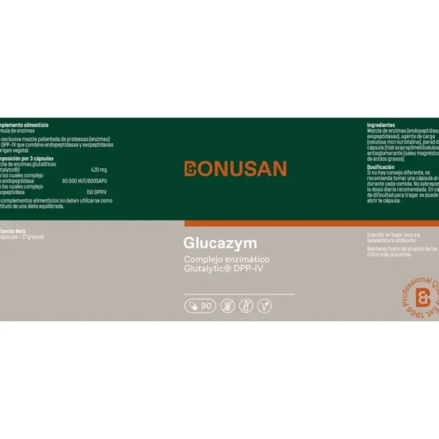 Bonusan Glucazym Enzimas Digestivas Suplemento 90 Cápsulas