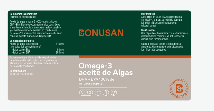 Bonusan Omega-3 Aceite de Algas Vegano 60 Perlas