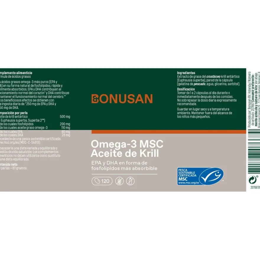Bonusan Omega 3 MSC Aceite de Krill Suplemento 120 Perlas