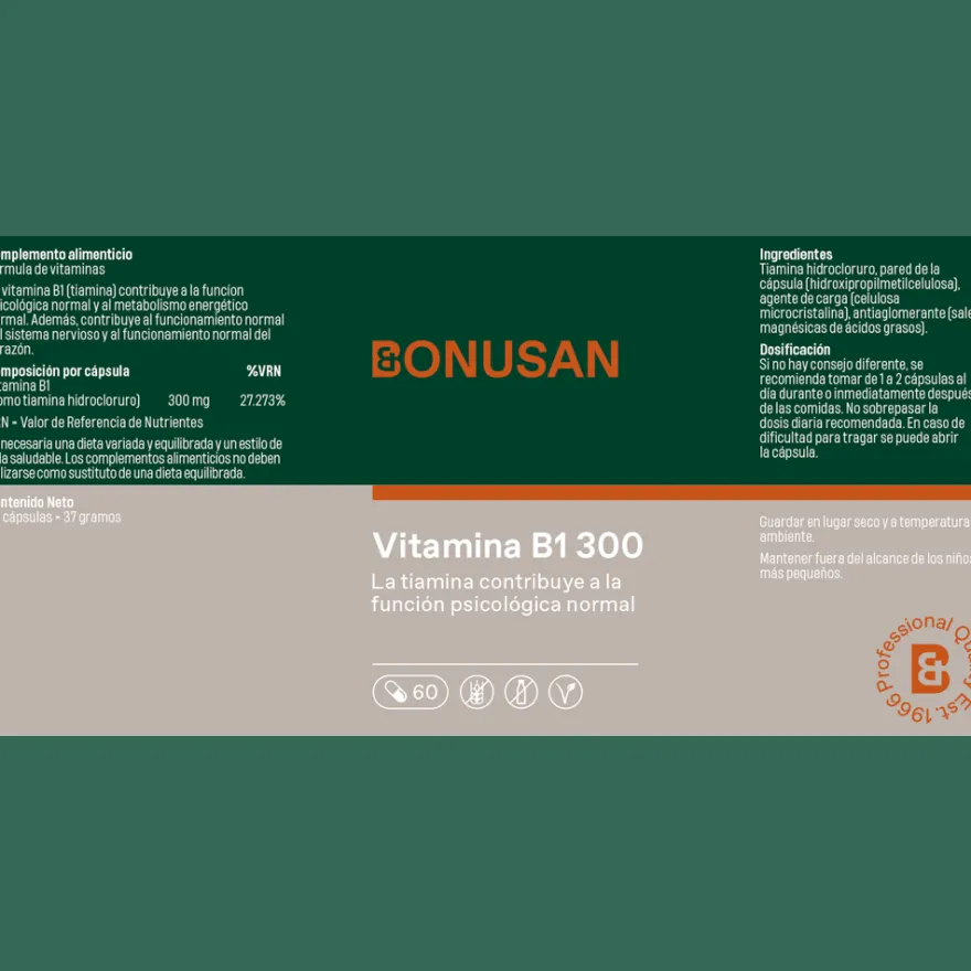 Bonusan Vitamina B1 (Tiamina Hcl) 300 Mg 60 Cápsulas