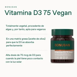 Bonusan Vitamina D3 75 Vegan Suplemento 60 Cápsulas