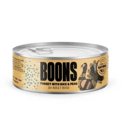 Boons Comida para Perros Adultos Pavo, Arroz y Guisantes Latas 10 x 185g