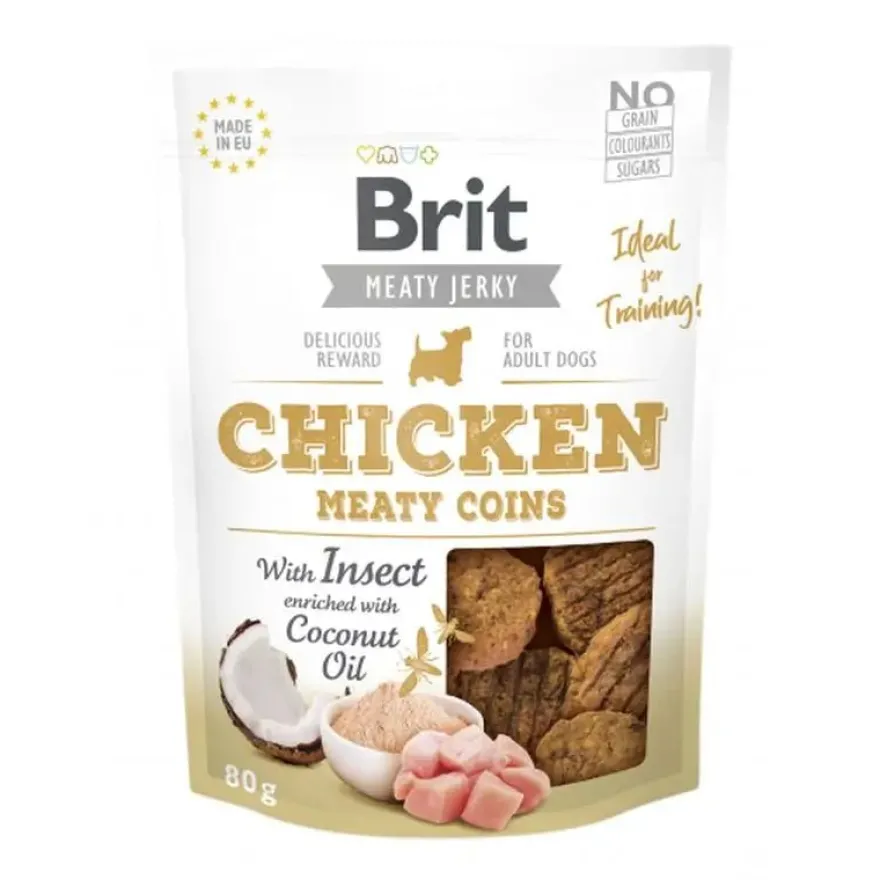 Brit Jerky Snack con Monedas de Pollo e Insectos 80g