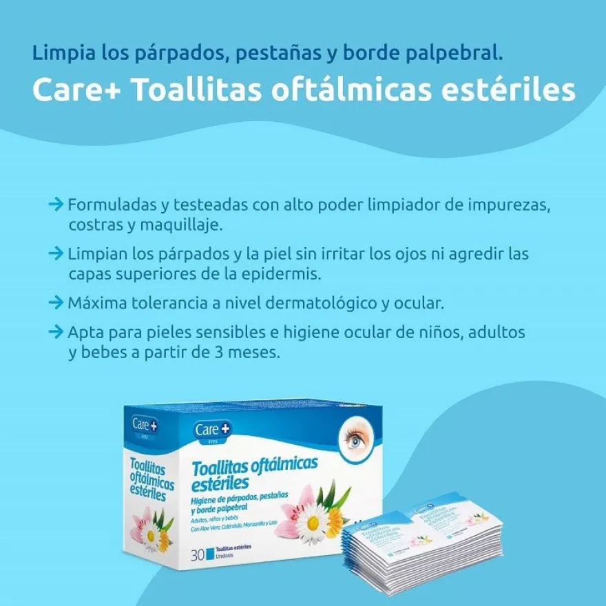 CARE+ Toallitas Oftálmicas Estériles 30 toallitas