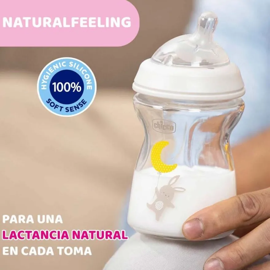 CHICCO Biberón Natural Feeling de Vidrio Flujo normal 250ML 0m+