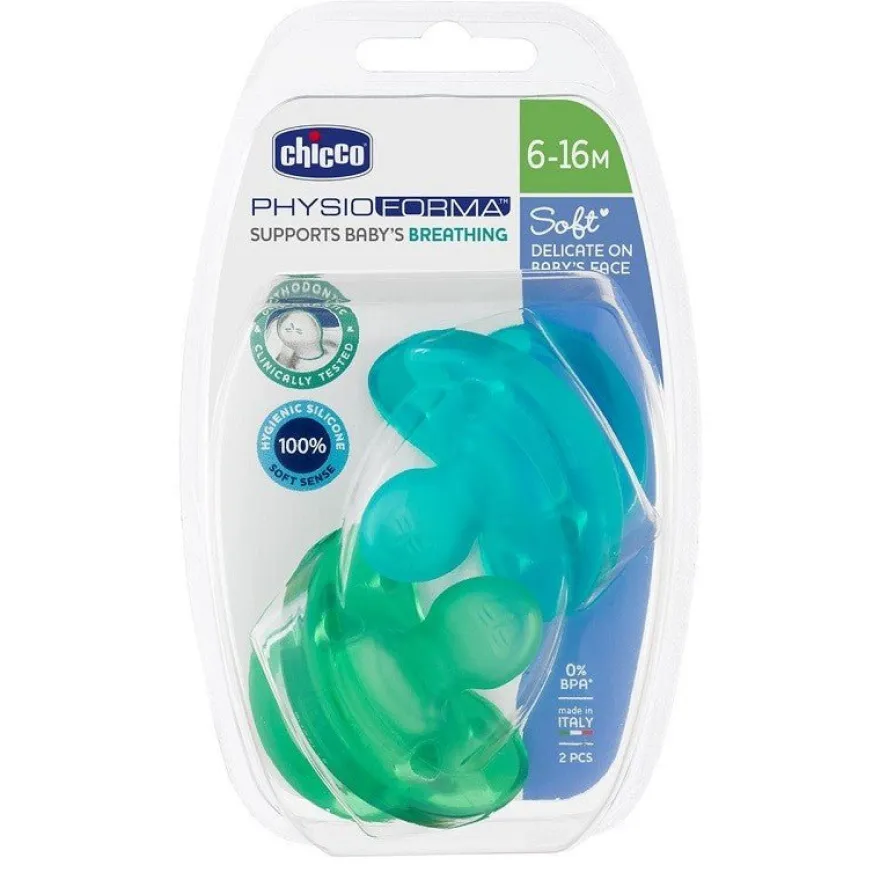 CHICCO 2xChupete Physio Soft Silicon Azul 6-16m (Todogoma)