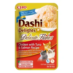 Churu Dashi Delight Flakes Alimento Húmedo para Gatos Pollo con Atún y Salmón 480g