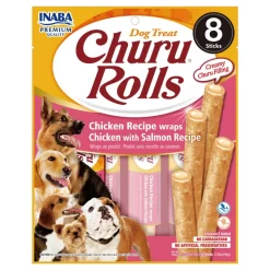 Churu Dog Rolls Receta de Pollo con Salmón Snacks para Perros 8 uds