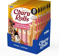 Churu Dog Rolls Receta de Pollo con Salmón Snacks para Perros 8 uds