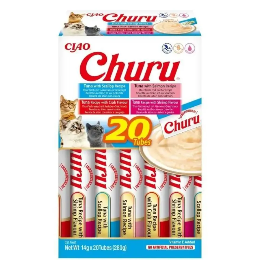 Churu Variedades de Atún con Marisco Snack para Gatos 20 ud
