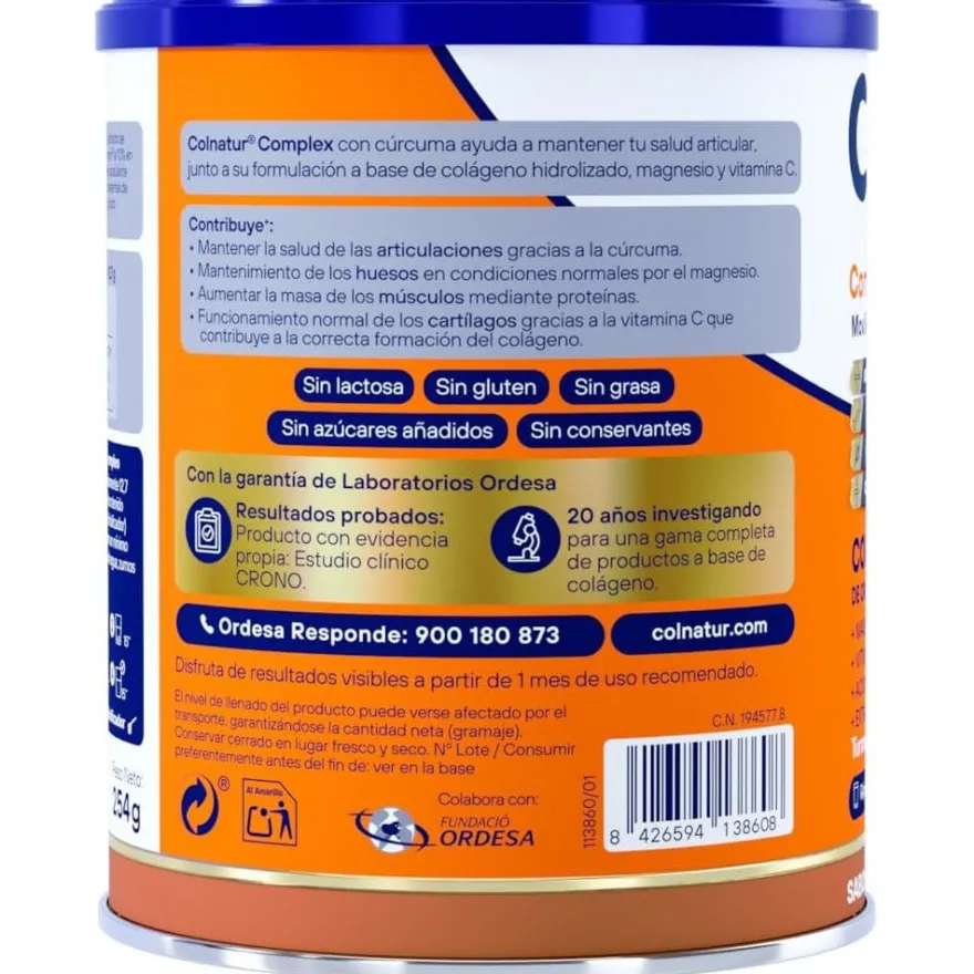 COLNATUR Complex Cúrcuma sabor Melocotón Colágeno Soluble 254g