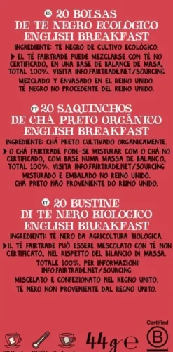 Cupper Classic Té English Breakfast Bio 20 Bolsas