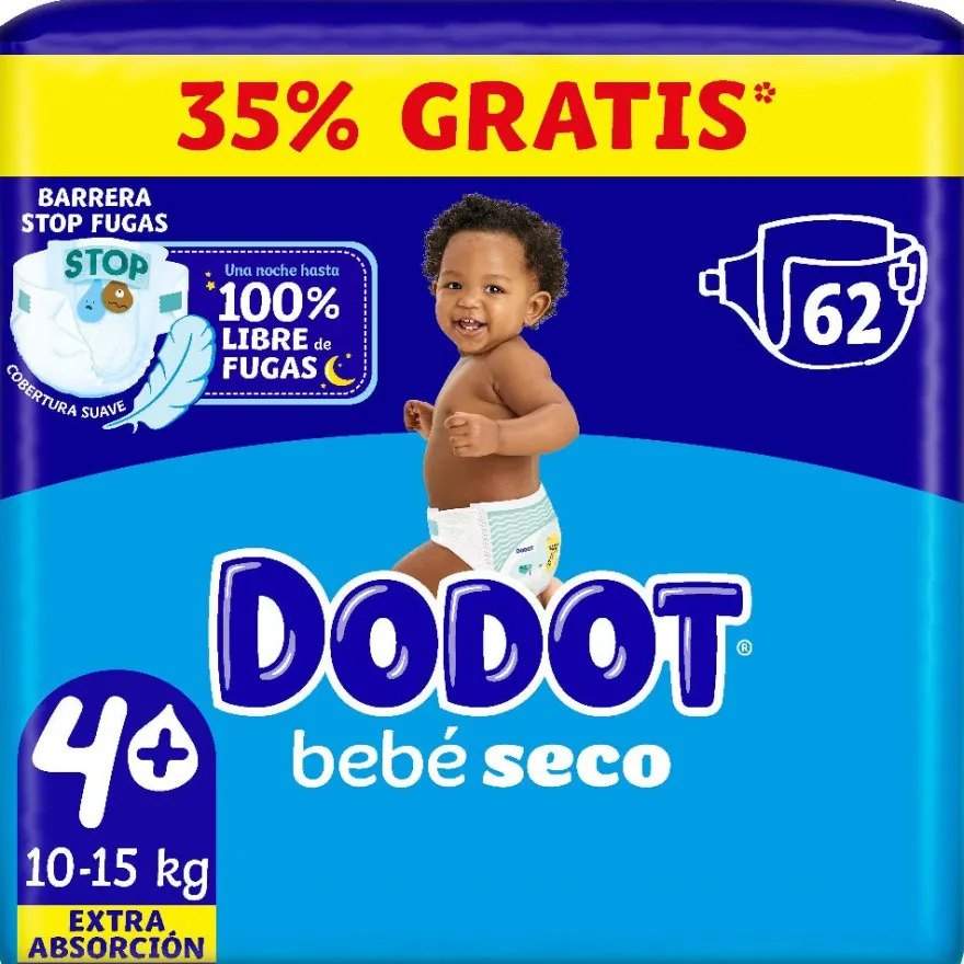 DODOT Bebé Seco Extra Jumbo Pack Talla 4+ (62 uds)