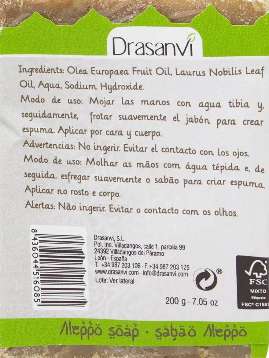 Drasanvi Jabón Alepo 30% Laurel 200 g