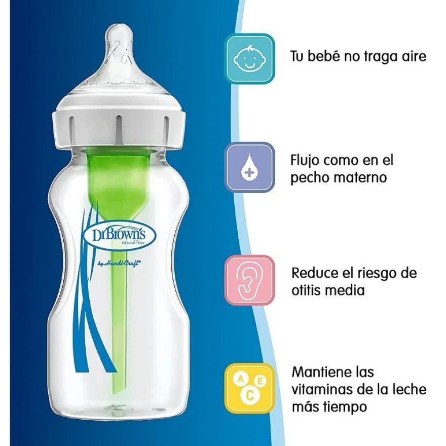 Dr. BROWN'S Biberón Anticólico Boca Ancha Options+ Azul +0 meses 270ml