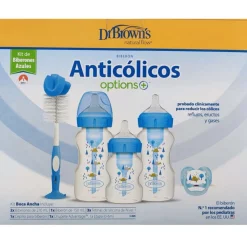 Dr Brown´s Kit Regalo Biberones Anticólicos Boca Ancha Options+ Azul