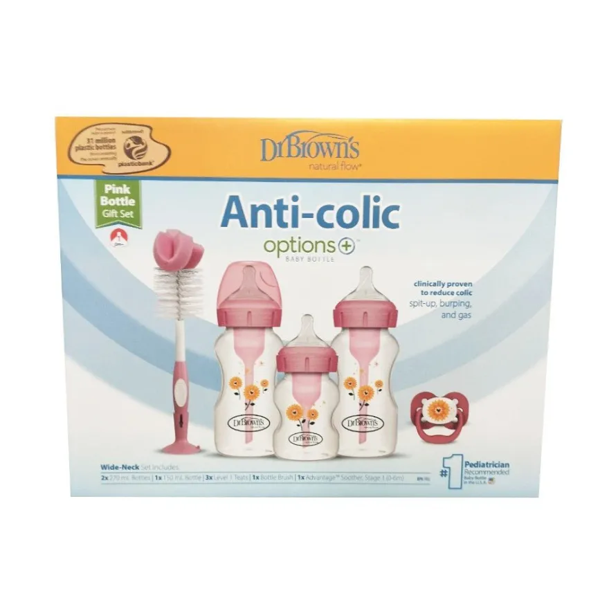 Dr Brown´s Kit Regalo Biberones Anticólicos Boca Ancha Options+ Rosa