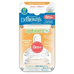 DR. BROWN'S Opciones Tetinas Boca Ancha Plus Nivel 1 +0 Meses 2 Unidades