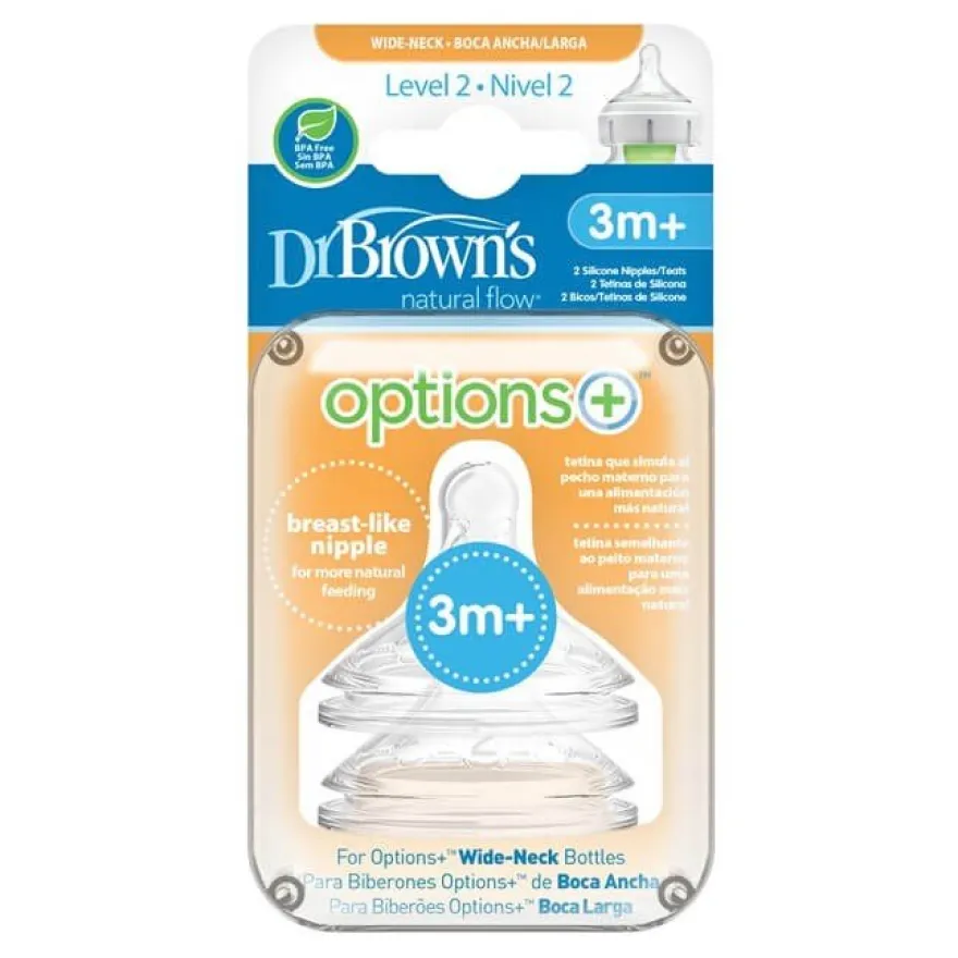 DR. BROWN'S Tetina Boca Ancha Options Plus Nivel 2 +3 Meses 2 Unidades