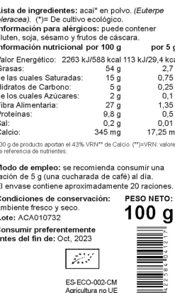 El Granero Integral Acai En Polvo Bio 100 g