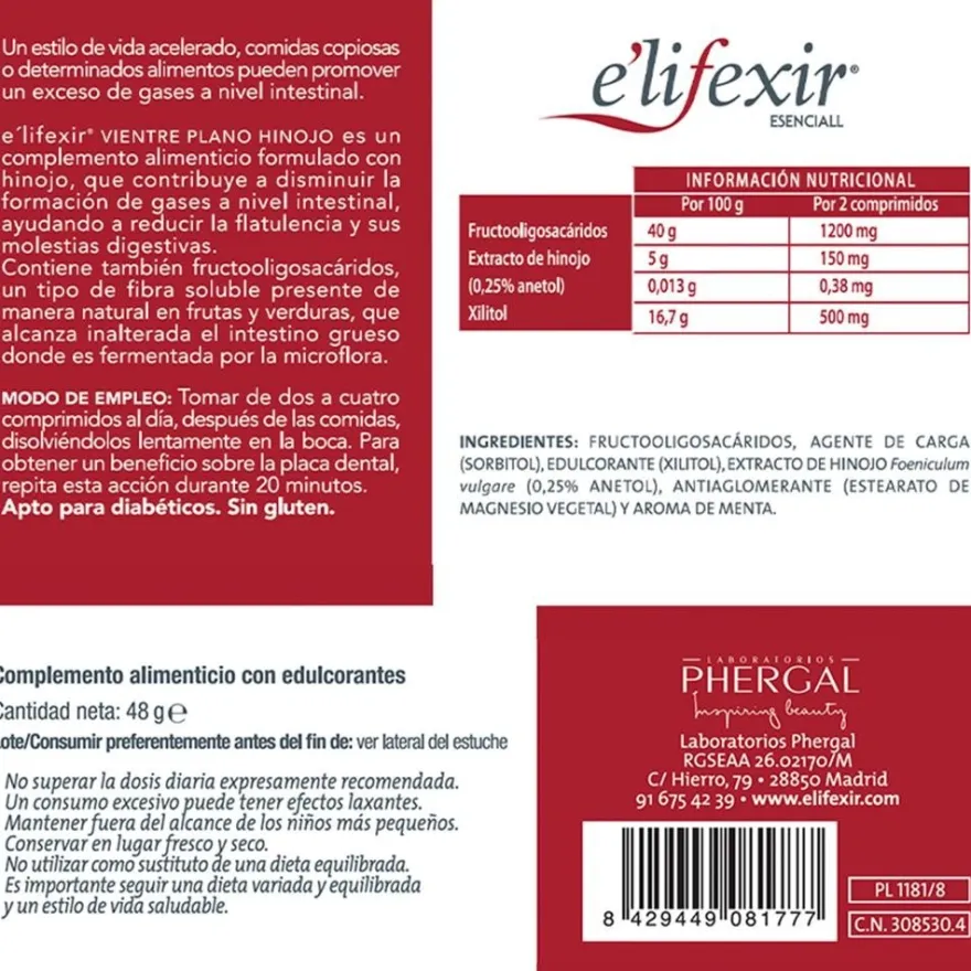 ELIFEXIR Vientre Plano con Hinojo 32 Comprimidos