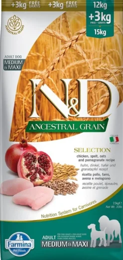 Farmina N&D Ancestral Grain Selection Pollo y Granada Comida Seca para Perros Adultos 15kg