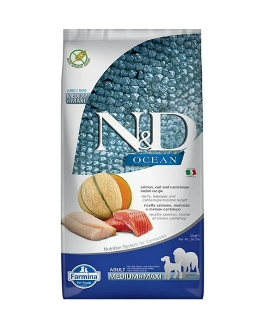 Farmina N&D Ocean Salmón, Bacalao y Melón Cantalupo Comida Seca 12kg